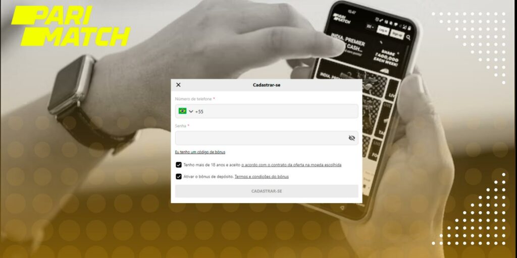 Registre uma conta para começar a usar o aplicativo móvel Parimatch Brasil
